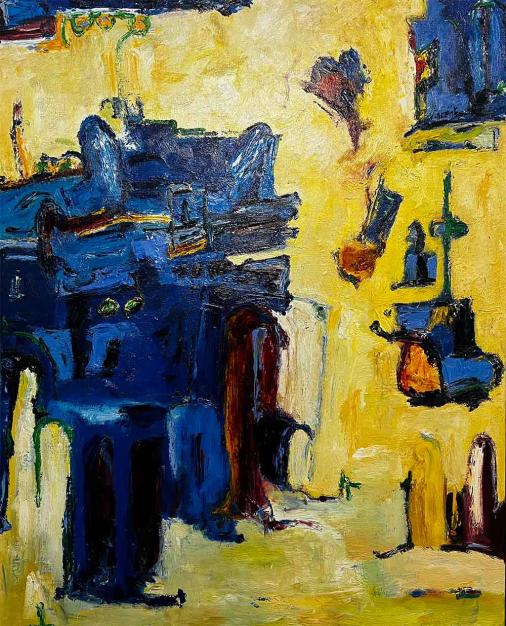 Abstract kunstwerk van Atelier Vincent, inspiratiebron voor de unieke handbeschilderde modecollectie van No106"